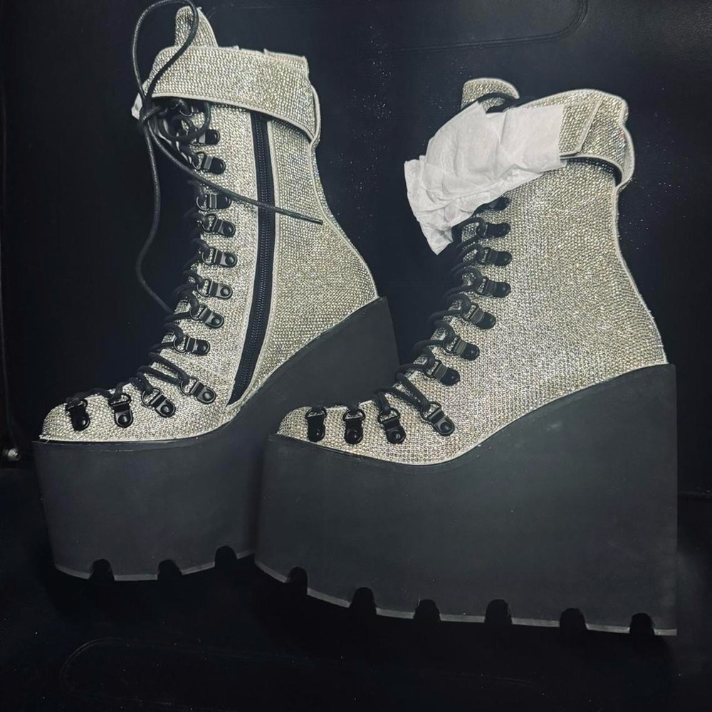 Glamorous Silver Lace-Up Platform Boots